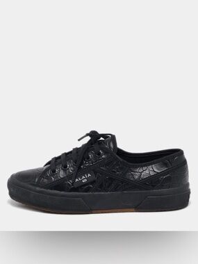 Alaia x Superga Croc Embossed Leather Sneakers Black Size 37 6.5